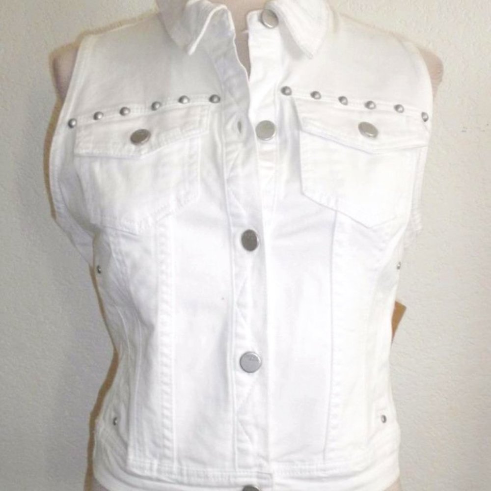 DKNYC White Sleeveless Denim Vest with Silver Studs